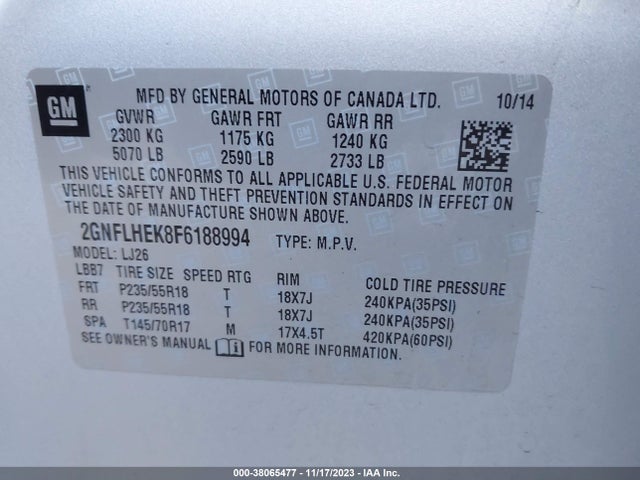 Chevrolet Equinox Ltz 2015 2GNFLHEK8F6188994 Image 9