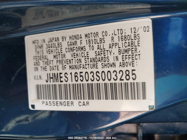 2003 HONDA CIVIC LX VIN: JHMES16503S003285