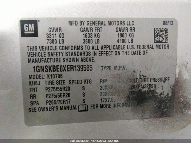 Chevrolet Tahoe Lt 2014 1GNSKBE0XER139585 Image 9