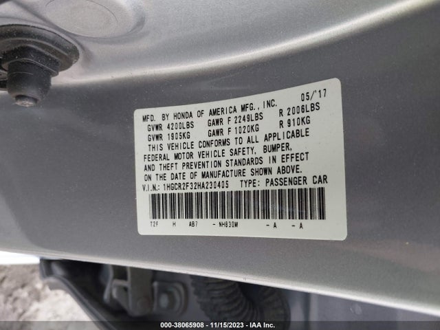 Honda ACCORD LX 2017 1HGCR2F32HA230405 Image 9