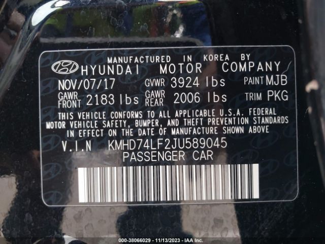 KMHD74LF2JU589045 Hyundai ELANTRA SE