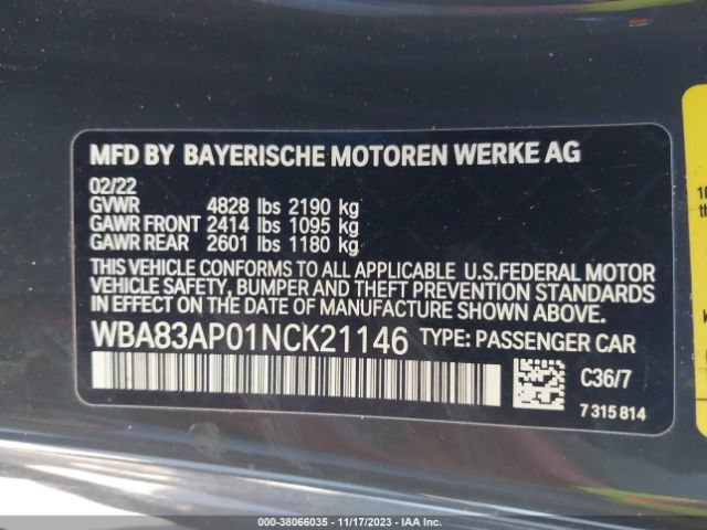 WBA83AP01NCK21146 BMW M440I