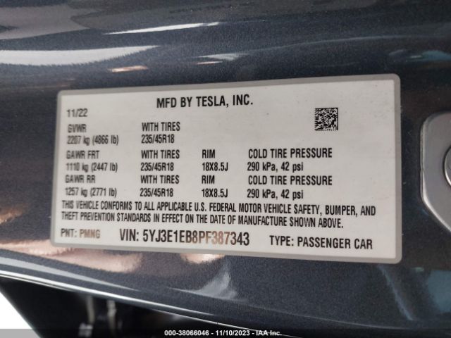 2023 TESLA MODEL 3 5YJ3E1EB8PF387343 Photo 8