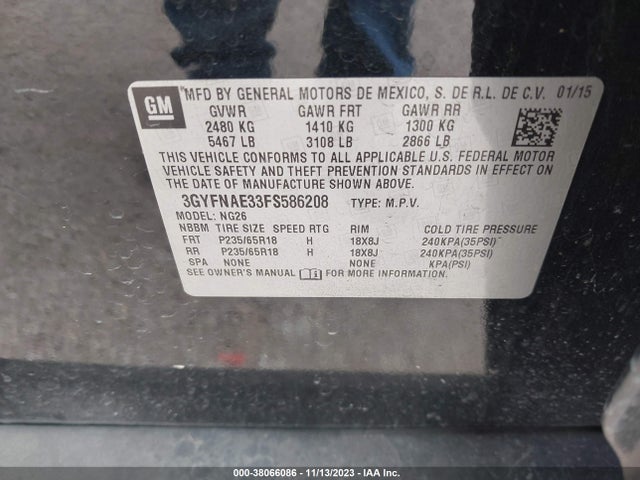 3GYFNAE33FS586208 Cadillac Srx Standard