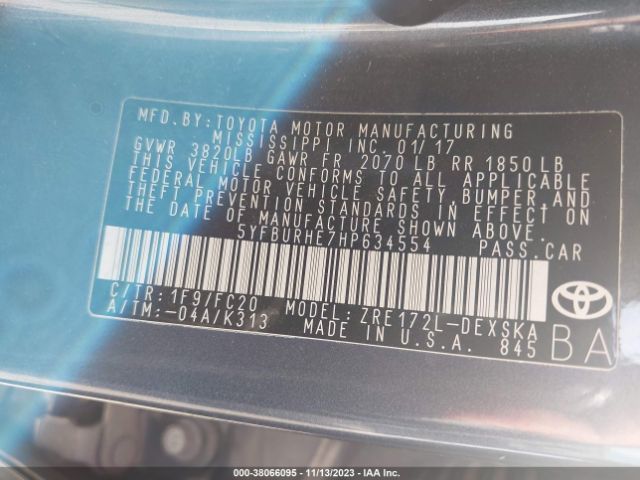 5YFBURHE7HP634554 Toyota COROLLA SE
