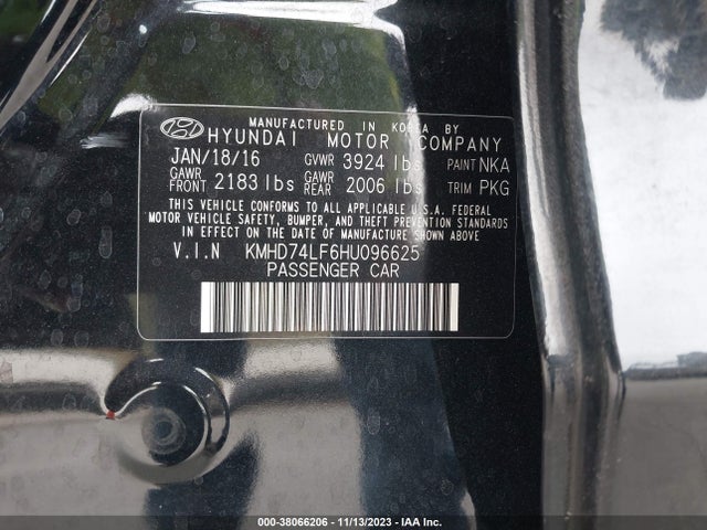 2017 HYUNDAI ELANTRA SE VIN: KMHD74LF6HU096625