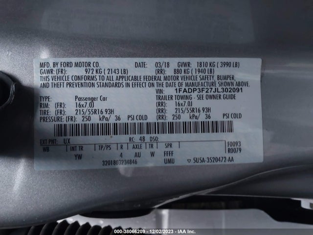 Ford FOCUS SE 2018 1FADP3F27JL302091 Image 9