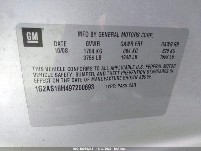 2009 PONTIAC G5 VIN: 1G2AS18H497200693