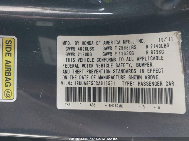 Продаж на аукціоні авто 2012 Acura Tl 3.5, vin: 19UUA8F50CA015551, номер лоту: 38066414