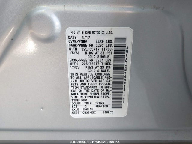 Nissan ROGUE SV 2017 JN8AT2MT4HW151724 Image 9
