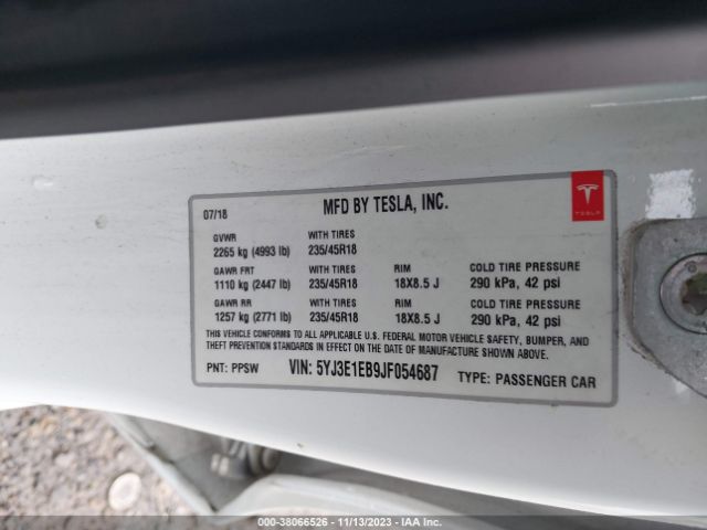5YJ3E1EB9JF054687 Tesla Model 3 Long Range/performance
