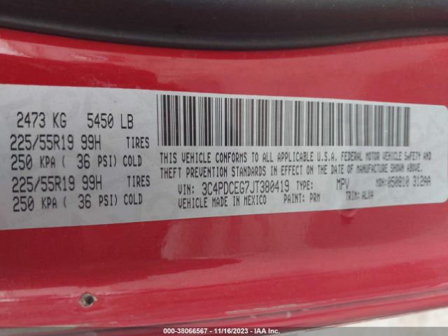 3C4PDCEG7JT380419 Dodge JOURNEY GT