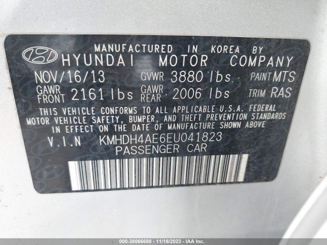 2014 Hyundai Elantra Se (ulsan Plant) მანქანა იყიდება აუქციონზე, vin: KMHDH4AE6EU041823, აუქციონის ნომერი: 38066688