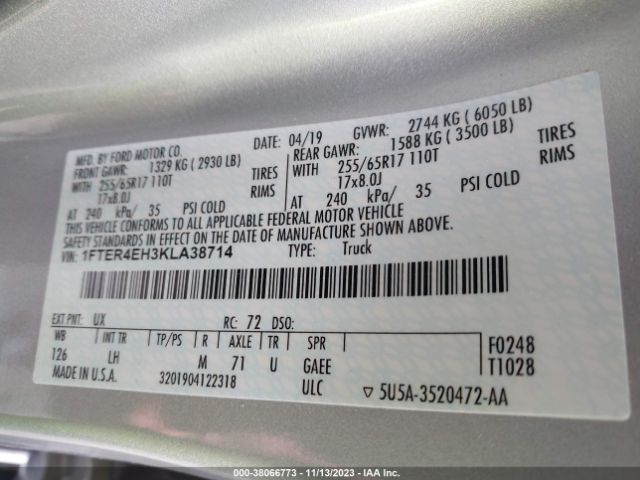 1FTER4EH3KLA38714 Ford Ranger Xlt