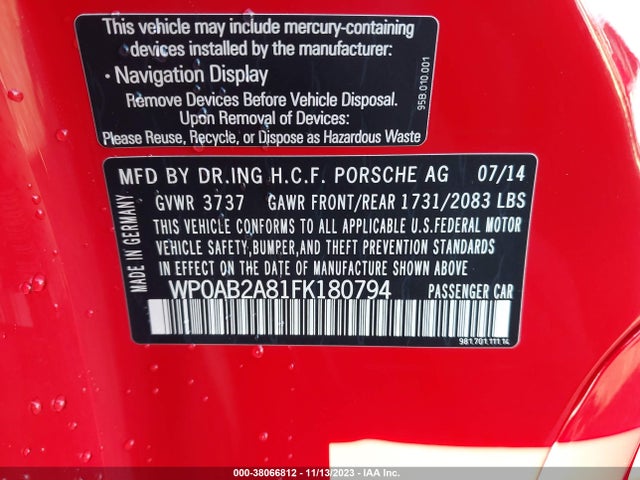 2015 PORSCHE CAYMAN WP0AB2A81FK180794 Photo 8