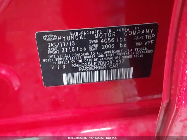 2013 HYUNDAI ELANTRA GT VIN: KMHD35LE7DU081537