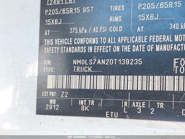 2013 Ford Transit Connect Xl მანქანა იყიდება აუქციონზე, vin: NM0LS7AN2DT139235, აუქციონის ნომერი: 38066948