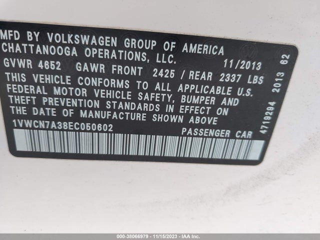 1VWCN7A38EC050602 Volkswagen Passat 2.0l Tdi Sel Premium