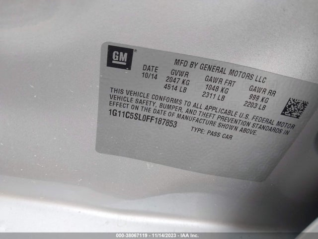 Chevrolet MALIBU 1LT 2015 1G11C5SL0FF187853 Image 9