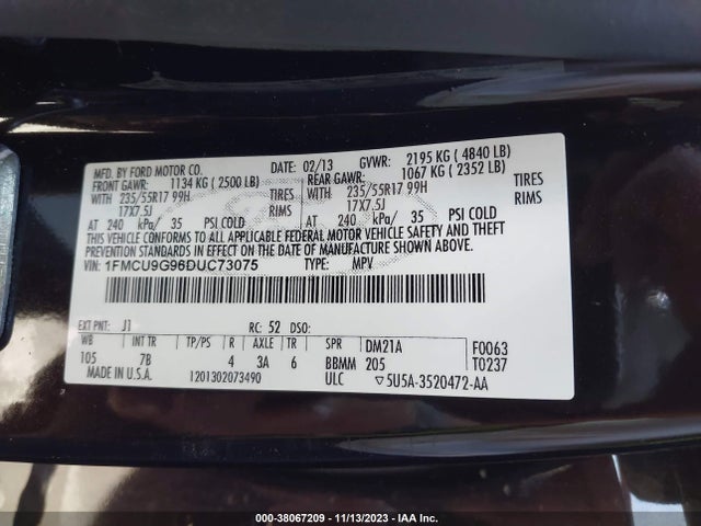 2013 FORD ESCAPE SE VIN: 1FMCU9G96DUC73075