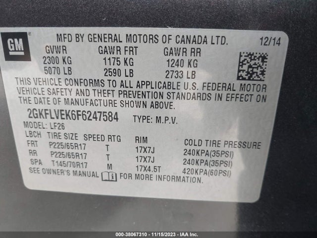 GMC Terrain Sle-1 2015 2GKFLVEK6F6247584 Image 9
