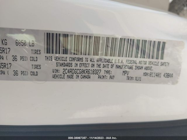 2C4RDGCG0KR618327 Dodge Grand Caravan Sxt