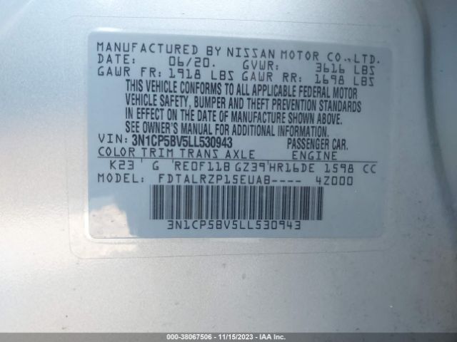3N1CP5BV5LL530943 Nissan Kicks S Xtronic Cvt