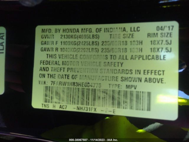 7FARW1H83HE004776 Honda Cr-v Ex-l/ex-l Navi