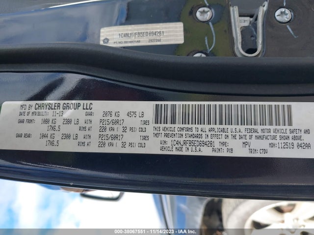 2014 JEEP PATRIOT LATITUDE VIN: 1C4NJRFB5ED694281