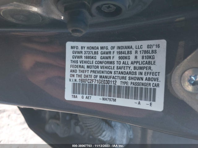 Honda CIVIC EX 2016 19XFC2F71GE030112 Image 9