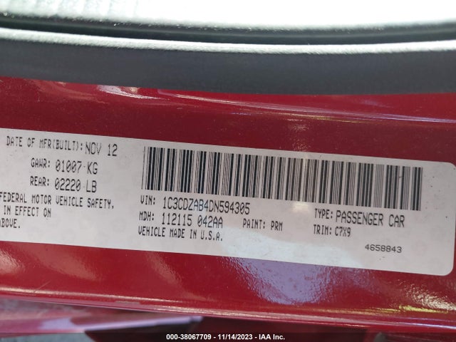 2013 DODGE AVENGER SE VIN: 1C3CDZAB4DN594305