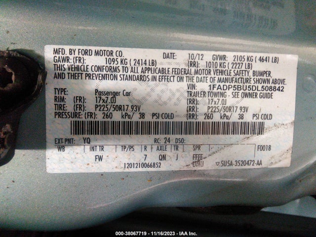 2013 FORD C-MAX HYBRID SEL VIN: 1FADP5BU5DL508842