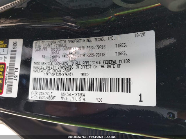 Toyota Tundra Sr5 2021 5TFUY5F1XMX976047 Image 9