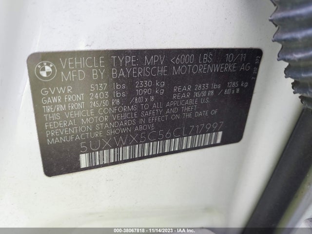 2012 BMW X3 XDRIVE28I VIN: 5UXWX5C56CL717997