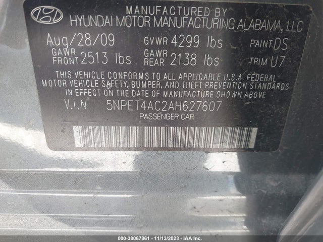 2010 HYUNDAI SONATA GLS VIN: 5NPET4AC2AH627607