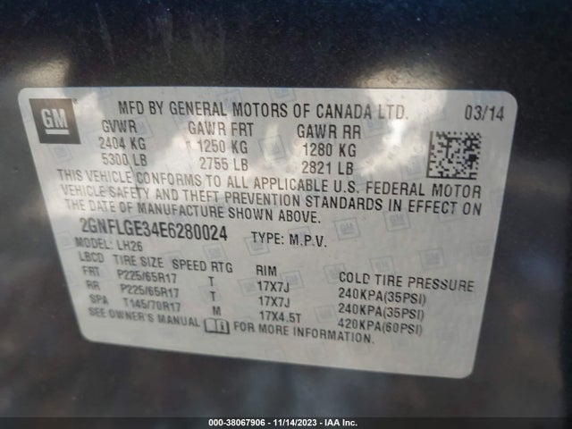 2GNFLGE34E6280024 Chevrolet EQUINOX LT