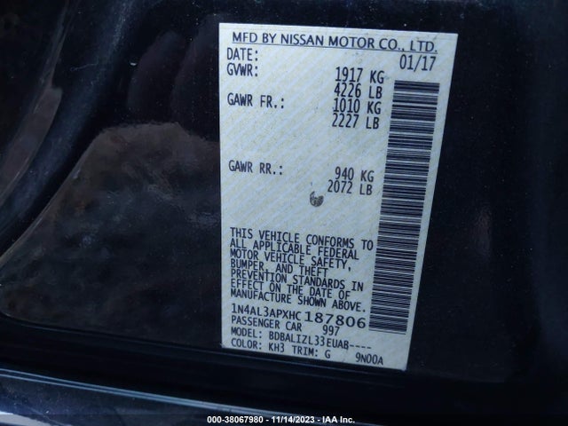Nissan Altima 2.5 Sv 2017 1N4AL3APXHC187806 Image 9