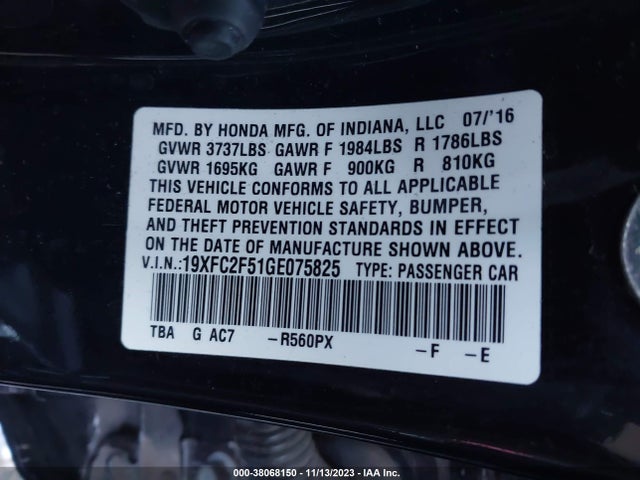Honda k20c2 2016 19XFC2F51GE075825 Image 21