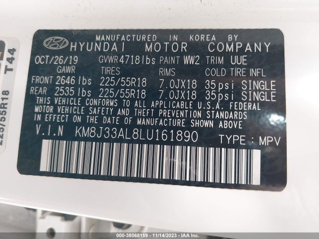 2020 HYUNDAI TUCSON ULTIMATE VIN: KM8J33AL8LU161890