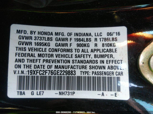 Honda CIVIC EX 2016 19XFC2F76GE229883 Image 9
