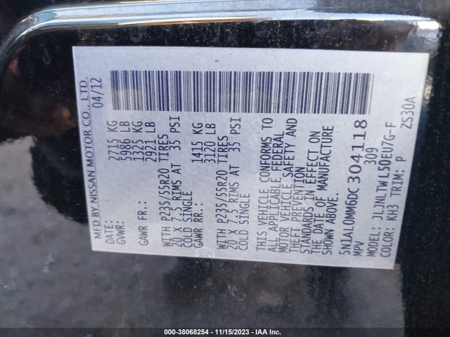 2013 INFINITI JX35 VIN: 5N1AL0MM6DC304118