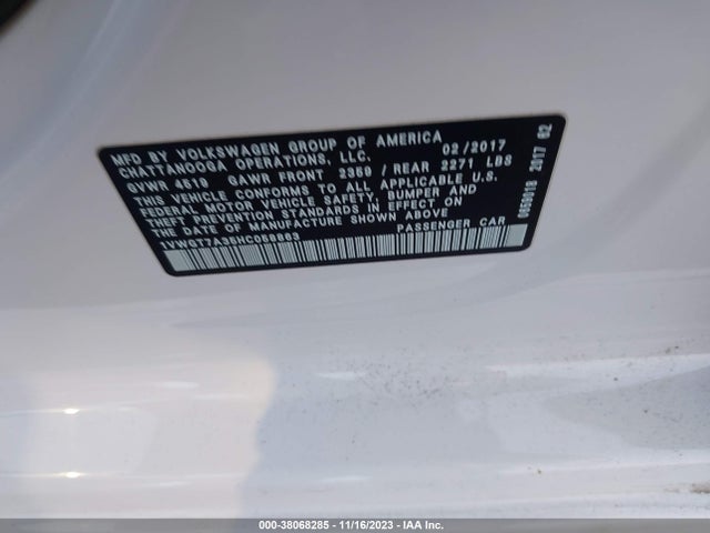 1VWGT7A35HC058863 Volkswagen Passat 1.8t Se