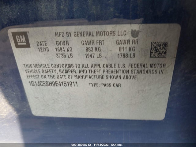 Chevrolet Sonic Lt Auto 2014 1G1JC5SH9E4151911 Image 9