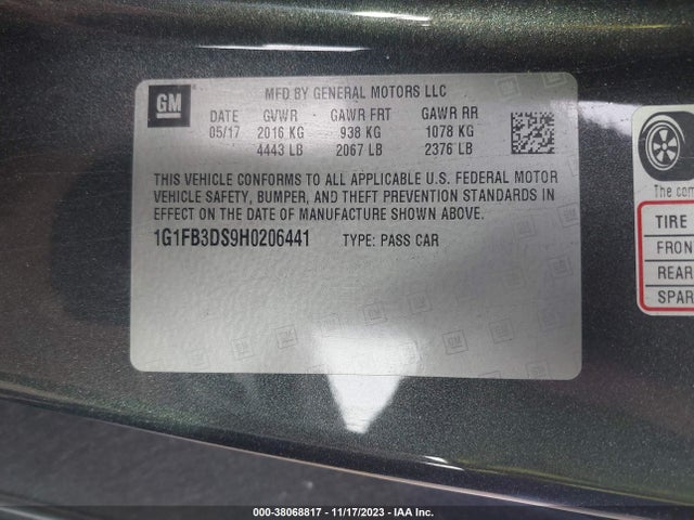 Chevrolet Camaro 1lt 2017 1G1FB3DS9H0206441 Image 9