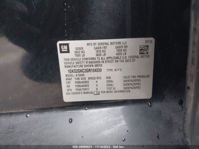 1GKS2GKC2GR104339 GMC Yukon Xl Slt