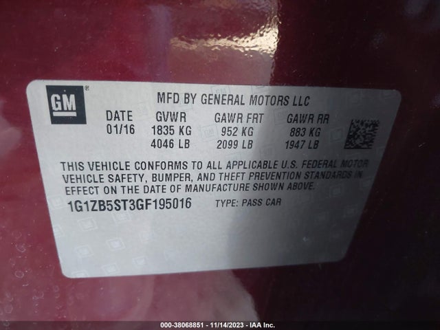 Chevrolet MALIBU LS 2016 1G1ZB5ST3GF195016 Image 9