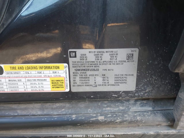 Chevrolet Traverse 2lt 2015 1GNKVHKD3FJ339659 Image 9