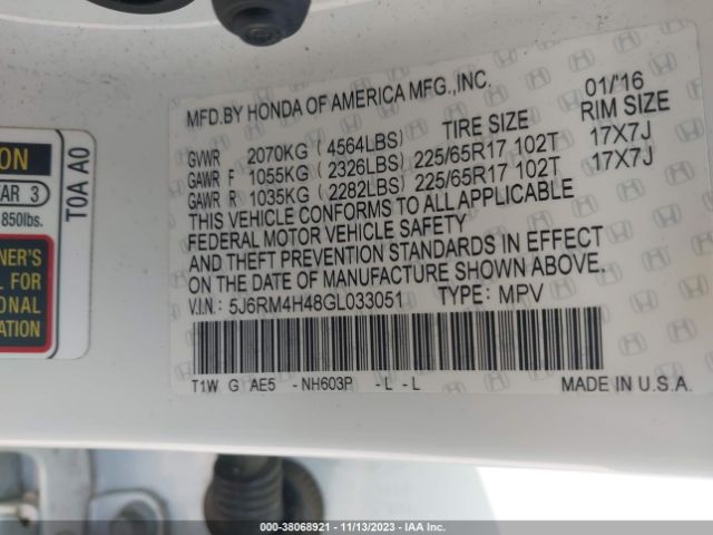 5J6RM4H48GL033051 Honda CR-V SE