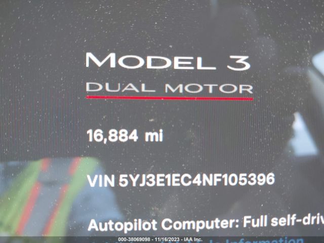 5YJ3E1EC4NF105396 Tesla Model 3 Performance Dual Motor All-wheel Drive