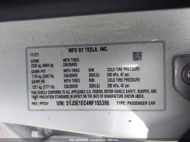 5YJ3E1EC4NF105396 Tesla Model 3 Performance Dual Motor All-wheel Drive